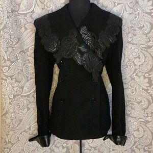 New point leather wool coat black size 18